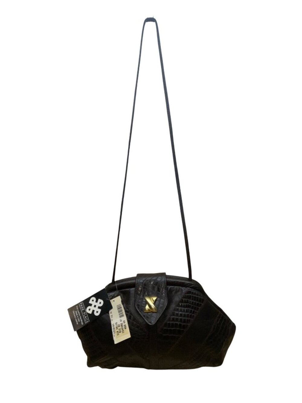 Park Place Women’s Black Genuine Leather Croc-Embossed Gold Accent Shoulder Bag